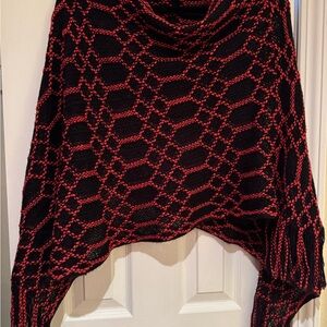 Chic Black and Red Knit Poncho